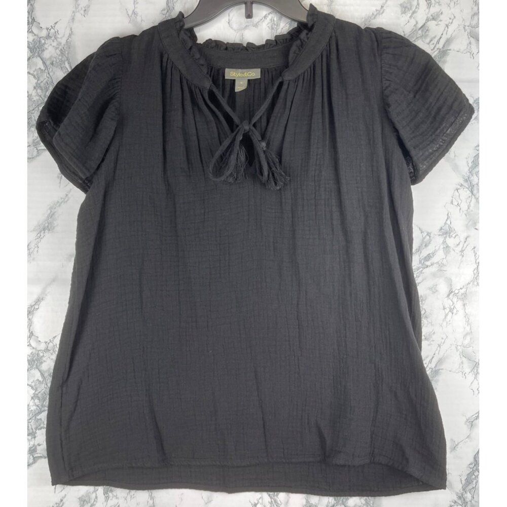 Style & Co Womens Medium Black Gauze Top